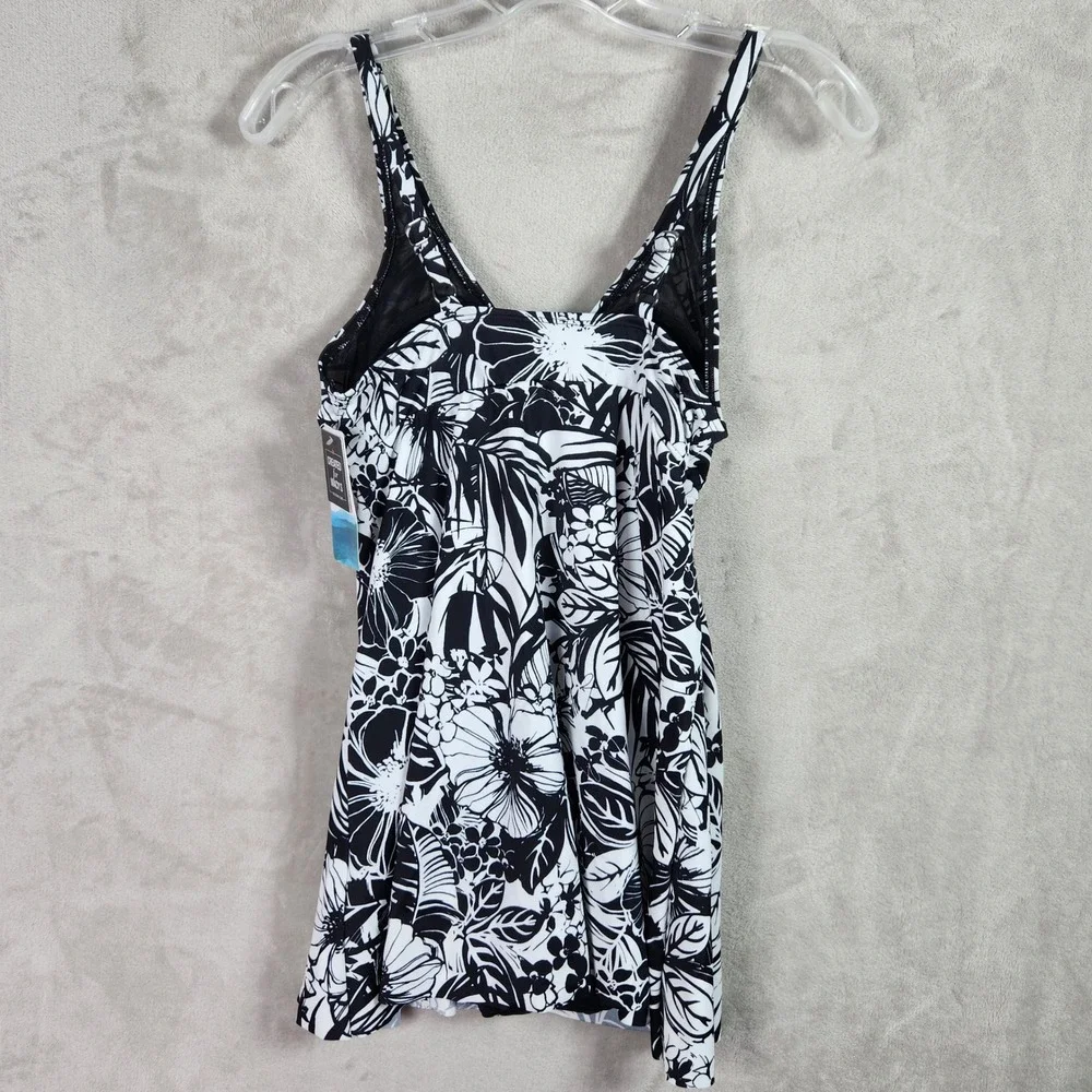 Swim Solutions Womens 10 Black Floral Flyaway Swimdress Tummy Control Resortwear - Picture 2 of 6